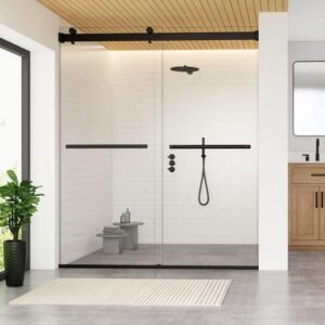 Marcelo 64 in. W x 76 in. H Sliding Frameless Shower Door in Matte Black Finish with Clear Glass