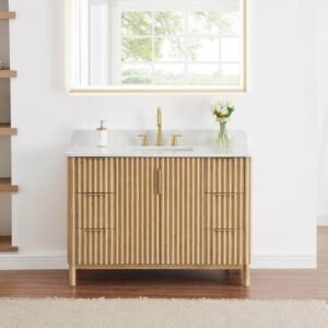 Sierra 48 in. Single Sink Freestanding Washing Light Brown Bath Vanity with Grain White Engineered Stone Top Assembled