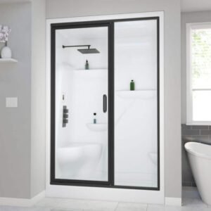Lomita 36 in. x 90 in. Steam Shower Enclosure in White, Center Drain, Matte Black