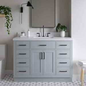Hepburn 48 in. W x 22 in. D x 36 in. H Single Freestanding in Gray Bath Vanity with Pure White Quartz Top