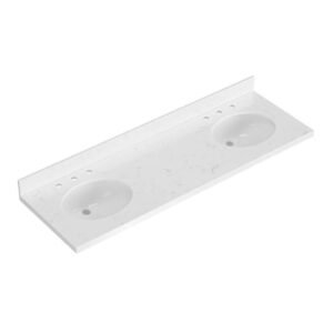 66 in. W x 22 in. D in Carrara White Quartz with 1.5 in Thick Milter Edge with Round Double Sink Vanity Top in White