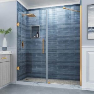 Belmore 66.25 - 67.25 in. W x 72 in. H Frameless Hinged Shower Door in Brushed Gold