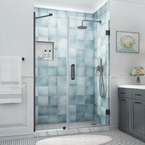 Belmore XL 58.25 - 59.25 in. W x 80 in. H Frameless Hinged Shower Door with Clear StarCast Glass in Matte Black