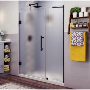 Belmore 46.25 in. to 47.25 in. x 72 in. Frameless Hinged Shower Door with Frosted Glass in Oil Rubbed Bronze