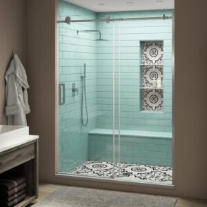Coraline XL 56 - 60 in. x 80 in. Frameless Sliding Shower Door with StarCast Clear Glass in Polished Chrome Left Hand