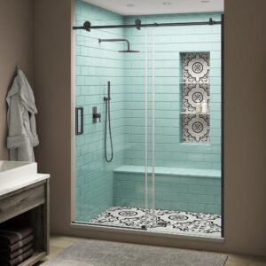 Coraline XL 56 - 60 in. x 80 in. Frameless Sliding Shower Door with StarCast Clear Glass in Matte Black Left Hand