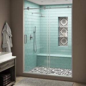 Coraline XL 56 - 60 in. x 80 in. Frameless Sliding Shower Door with StarCast Clear Glass in Stainless Steel Left Hand