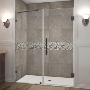 Nautis 59.25 - 60.25 in. x 72 in. Frameless Hinged Shower Door in Matte Black