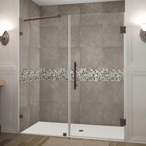 Nautis 73.25 in. - 74.25 in. x 72 in. Frameless Hinged Shower Door in Bronze