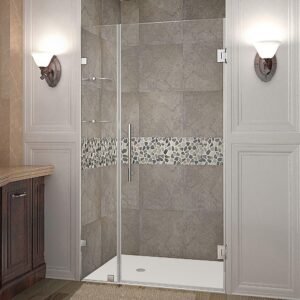 Nautis GS 36 in. x 72 in. Frameless Hinged Shower Door in Chrome with Glass Shelves
