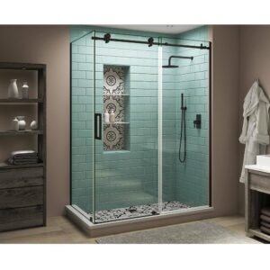 Coraline XL 44 in. - 48 in. x 38 in. x 80 in. Frameless Corner Sliding Shower Enclosure Clear Glass in Matte Black Left