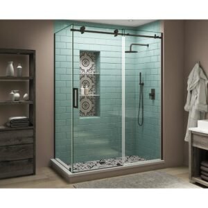 Coraline XL 44 in. - 48 in. x 34 in. x 80 in. Frameless Corner Sliding Shower Enclosure Clear Glass in Bronze Left