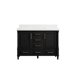 Hudson 48 in. W x 22 in. D x 36 in. H Bath Vanity in Black with 2 in. White Quartz Top