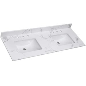 48 in. W x 22 in. D Engineered Stone Composite White Rectangular Double Sink Bathroom Vanity Top in Fish Belly