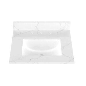 25 in. x 22 in. Qt. Bathroom Vanity Top in Carrara White with Single White Rectangular Ceramic Sink