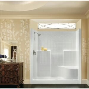 Everyday 60 in. x 36 in. x 76 in. 1-Piece Shower Stall with Right Seat and Center Drain in Biscuit