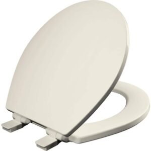 Atwood Round Soft Close Enameled Wood Closed Front Toilet Seat in Biscuit Never Loosens and Removes for Easy Cleaning