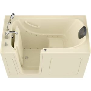 Safe Premier Series 32 in. L x 60 in. W Left Side Drain Air Jetted Bathtub in Biscuit with Fast Filling Faucet Set