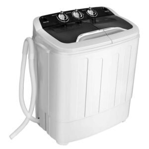 1.5 cu. ft. Portable Semi-Automatic Twin Tub Washer and Dryer Combo Machine in Black with Built-In Drain Pump