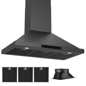 36 in. 900CFM Convertible Wall Mount Range Hood in Black Stainless Steel 4-Speed w/ Charcoal Filter and Gesture Control