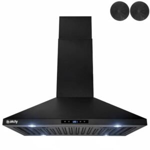30 in. Convertible Island Mount Range Hood in Black Painted Stainless Steel with Touch Control and Carbon Filters