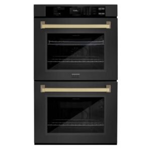 Autograph Edition 30 in. Double Electric Wall Oven with True Convection in Black Stainless with Champagne Bronze Handles