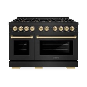 Select 48 in. 8-Burner Dual Fuel Range with Double Oven in Black Stainless Steel and Champagne Bronze