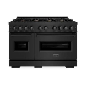 Classic 48 in. 8-Burner Gas Range with Double Oven and Brass Burners in Black Stainless Steel