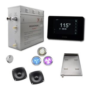 Superior SMART 9kW Self-Draining Steam Bath Generator Kit, Wi-Fi Keypad in Black, Chrome Steam Outlet and 2 Speakers