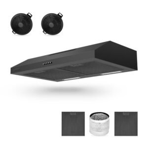 30 in. Convertible Ducted Under Cabinet Range Hood in Black with 2 Charcoal Filters Push Button Control Two 2-Watt LEDs