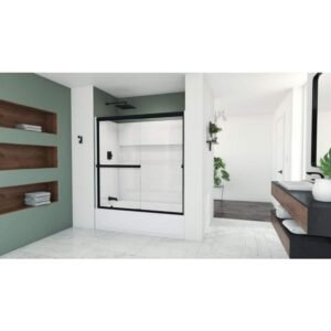 Aloha 56 - 60 in. W x 58 in. H Semi-Frameless Sliding Shower Door/Enclosure Tub Door in Matte Black with Clear Glass