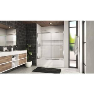 Mahalo 56 in. to 60 in. W x 58 in. H Semi-Frameless Sliding Shower Door/Enclosure Tub Door in Chrome with Clear Glass