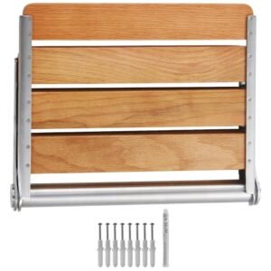 Folding Oak Shower Seat 16.1 in. x 13.4 in. Wall Mounted, 440 lbs. Load Capacity, Fold-Up Shower Bench for Seniors