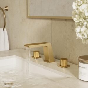 Waterfall Sink Faucet 8 in. Widespread Double Handle Bathroom Faucet in Brushed Gold Drain Not Included