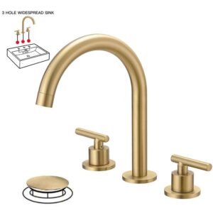 8 in. Widespread Double Handle High-Arc Bathroom Faucet Water-Saving with Drain Kit in Brushed Gold