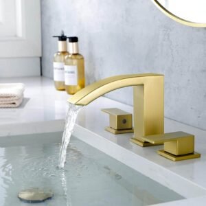 Dowell 8 in. Waterfall Widespread 2-Handle Bathroom Faucet With Pop-up Drain Assembly in Spot Resist Brushed Gold