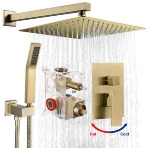 Rainfull Single-Handle 1-Spray Square Shower Faucet in Brushed Gold Valve Included