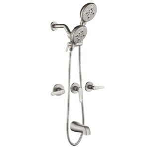 Triple Handle 5-Spray Wall Mount Tub and Shower Faucet 1.8 GPM 2-in-1 Shower Faucet Kit in Brushed Nickel Valve Included