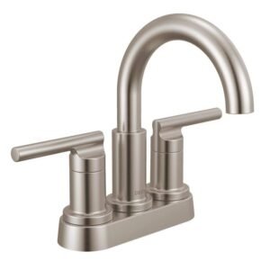 Nicoli J-Spout 4 in. Centerset Double Handle Bathroom Faucet with Slim Handles in Brushed Nickel