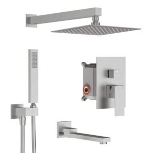 Single-Handle 3-Spray Hand Shower Retractable Tub Faucet with 12 in. Wall Mount Rain Shower Heads in Brushed Nickel