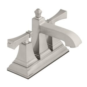 Exhibit 4 in. Centerset Double-Handle Low-Arc Bathroom Faucet in Brushed Nickel
