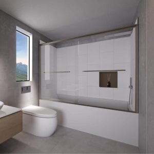 Winter White-Rainier 60 in. L x 30 in. W x 83 in. H Rectangular Tub/ Shower Combo Unit in Brushed Nickel Right Drain