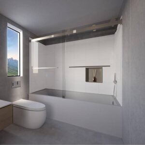 Winter White-Tetherow 60 in. L x 36 in. W x 83 in. H Rectangular Tub/Shower Combo Unit in Brushed Nickel Right Drain