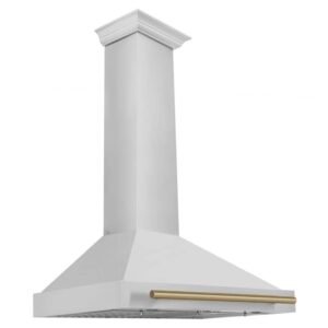 Autograph Edition 36 in. 400 CFM Ducted Vent Wall Mount Range Hood with Champagne Bronze Handle in Stainless Steel