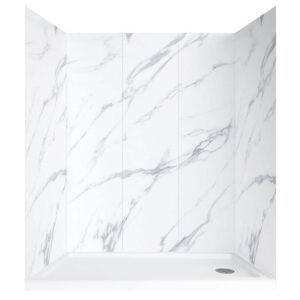 Jetcoat 32 in. x 60 in. x 78 in. 5-Piece Shower Kit in Carrara White with Right Drain Base in White