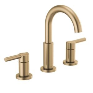 Nicoli J-Spout Gold 8 in. Widespread Double Handle Bathroom Faucet in Champagne Bronze