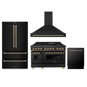 48 in. Autograph Kitchen Package with 7-Burner Range, Range Hood Dishwasher, Refrigeration with Champagne Bronze Accent