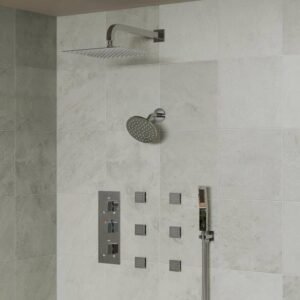 8-Spray Patterns-12 and 6 in. 2.5 GPM Square Wall Mount Dual Shower Handheld Shower Head in Chrome