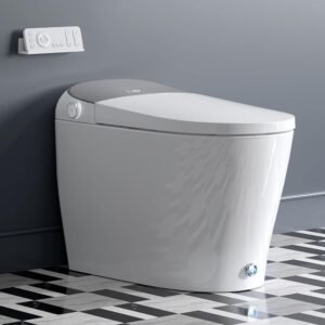 Tankless Elongated Smart Toilet Bidet in White T03 with Auto Open, Auto Close, Auto-Flush, UV Sterilization, Remote