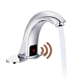 Hands-Free SensorTouchless Single Hole Bathroom Faucet in Chrome with Deck Plate and Valve